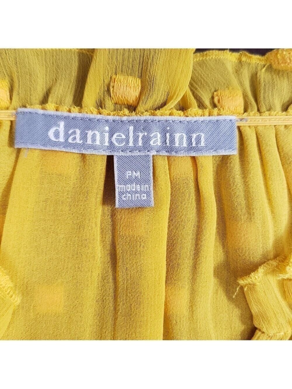 Daniel Rainn Yellow Swiss Dot Blouse PM Ruffle Sleeve Boho Top - Picture 5 of 11